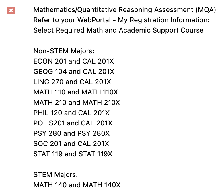 degree eval info on math support courses